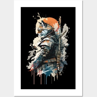 Cat Painting in Samurai Armor Posters and Art